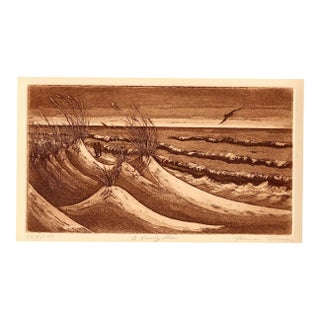 Vintage Mid-Century Coastal Etching With Aquatint "A Lonely Shore" Signed & Numbered 129/150 For Sale