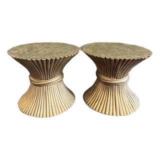 1970s Wheat Sheaf End Tables (Pair) - Gold in the Style of McGuire For Sale