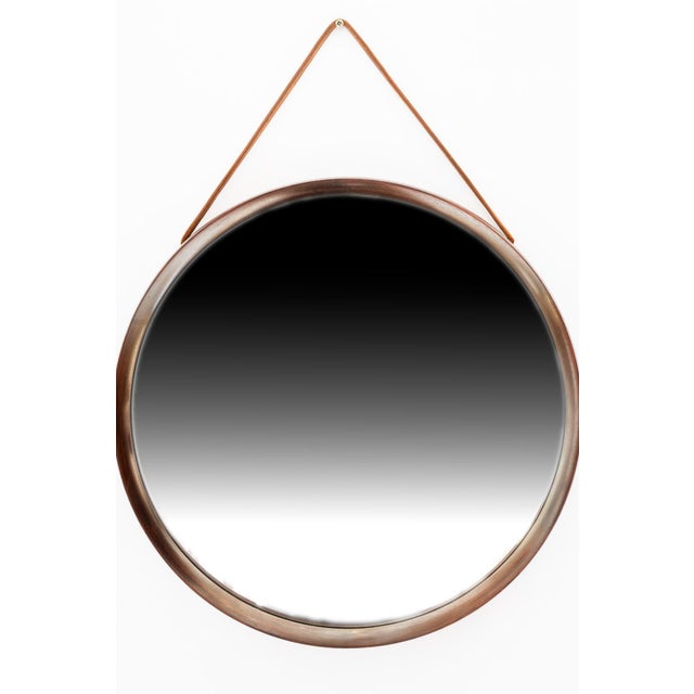 Wood Mirror in Teak and Leather by Uno & Östen Kristiansson for Luxus, Sweden, 1950s For Sale - Image 7 of 15