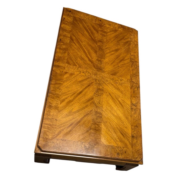 1970's Thomasville Burl Wood Ming Style Coffee Cocktail Table For Sale - Image 10 of 12