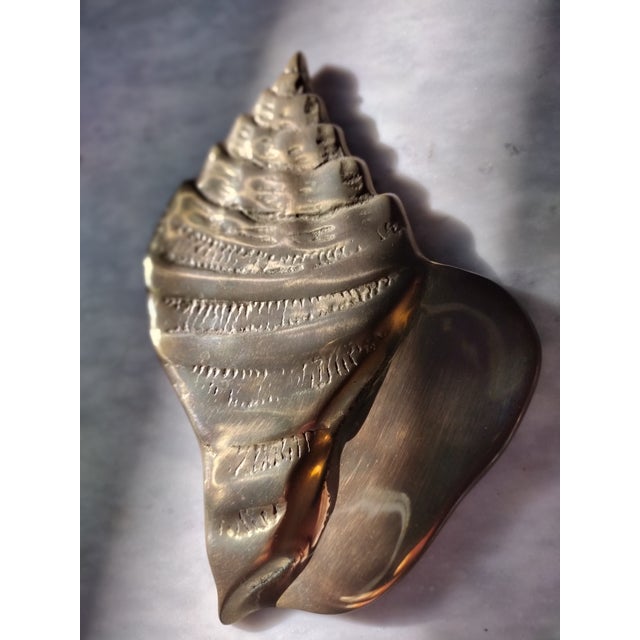 Vintage Brass Conch Sea Shell Wall Hanging For Sale - Image 4 of 7