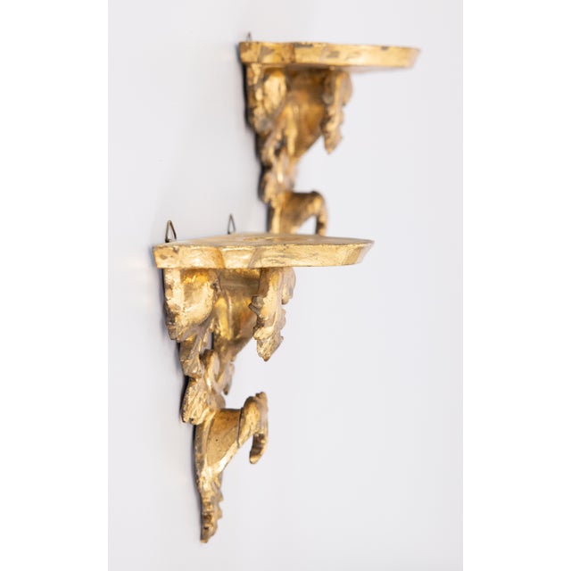 Vintage Italian Rococo Carved Giltwood Wall Brackets Shelves - A Pair For Sale In Houston - Image 6 of 8