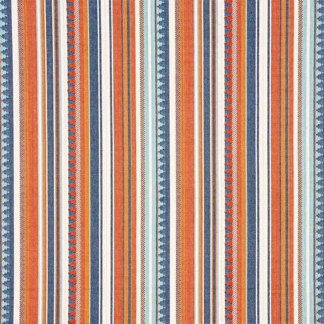 Contemporary Sample - Schumacher Zuni Stripe Fabric in Blue & Orange For Sale - Image 3 of 3