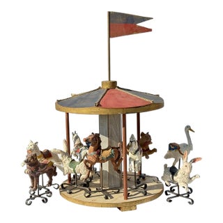 Vintage D. De La Ronde 1992 Carousel Set 12 Hand-Painted Animals Iron Stands For Sale