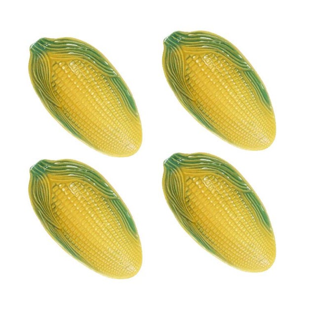 Mid 20th Century Yellow and Green Ceramic Corn King Corn Husk Serving Bowls - Set of 4 For Sale - Image 5 of 5