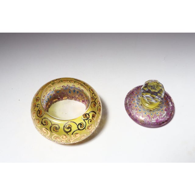 Vintage Bohemian Czechoslovakian Glass Powder or Trinket Jar With Crystal Finial For Sale - Image 4 of 18