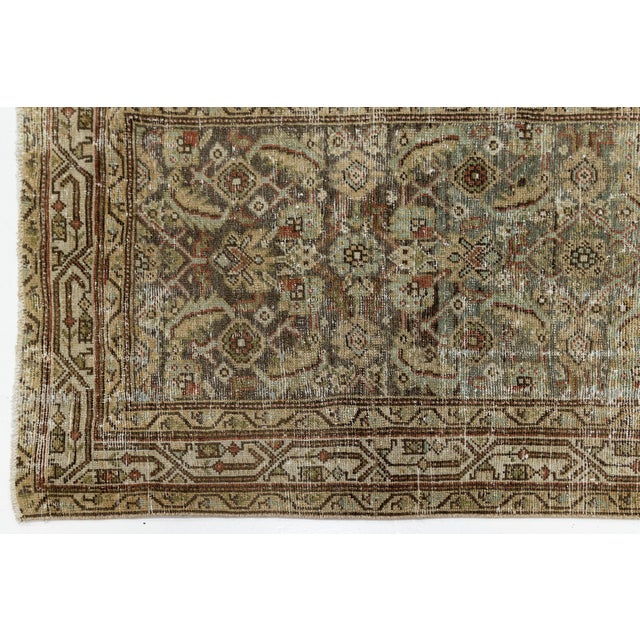 Taupe 19th-Century Antique Malayer Wool Runner Rug With Muted Sage & Earth Tone Patina For Sale - Image 8 of 10