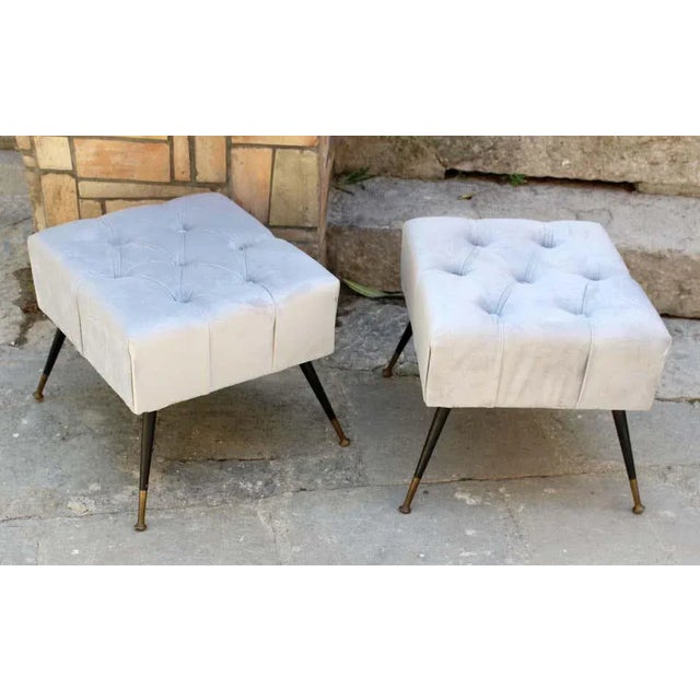 Italian 1950s Velvet Stools - a Pair For Sale - Image 4 of 6