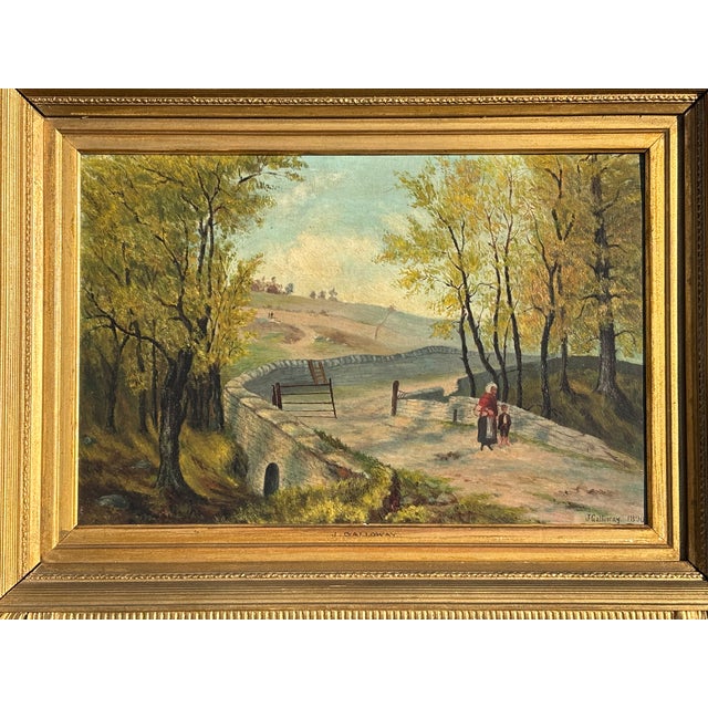 A truly lovely and well executed 19th C. English School Oil on Canvas. Charming landscape walk with a family theme - a...