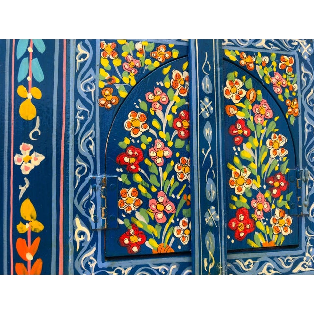 Blue Hand-Painted Moroccan Mirror With Arched Window Design For Sale - Image 8 of 8