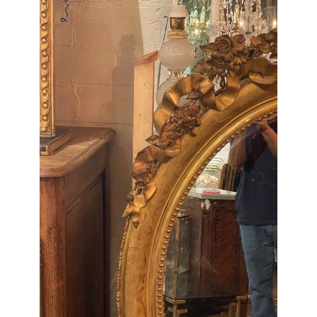 19th Century 19th C. French Louis XV Oval Giltwood Mirror For Sale - Image 5 of 9