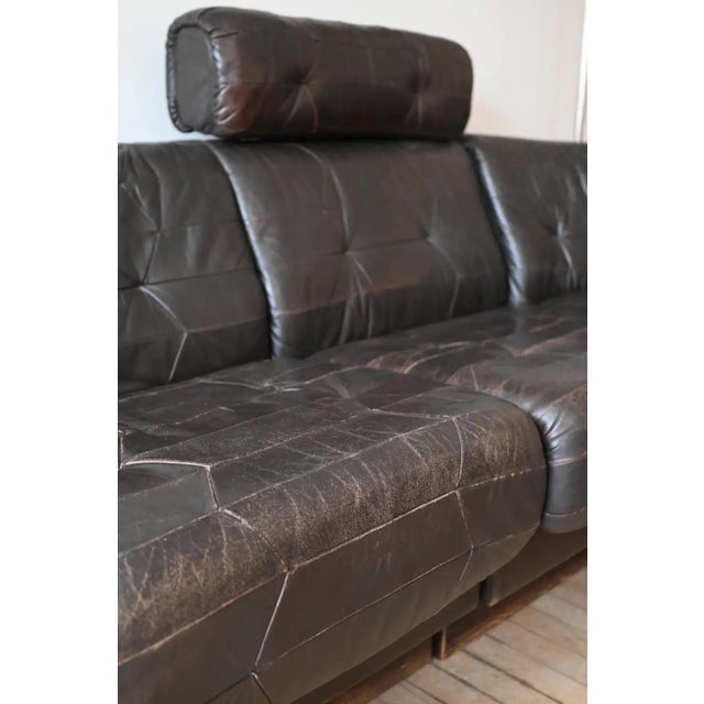 Contemporary De Sede Style Swiss Black Leather Modular Sofa For Sale - Image 3 of 11