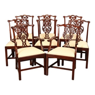 Baker Historic Charleston Chippendale Style Set of Eight Mahogany Dining Chairs For Sale