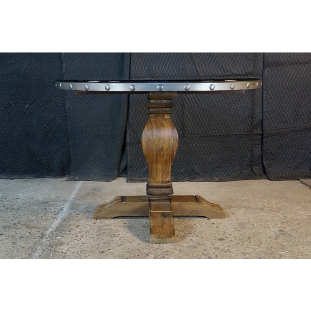 Late 20th Century Late 20th Century Rustic Farmhouse Industrial Modern Acacia Metal & Glass Round Dining Table 42" For Sale - Image 5 of 17