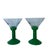 A striking pair of oversized postmodern martini glasses featuring vivid emerald green pedestal stems and dramatically...