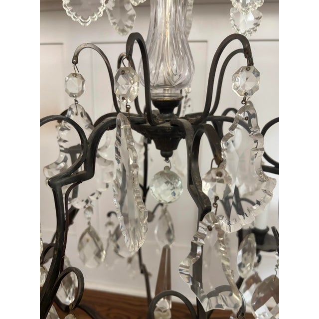 Early 20th Century French Louis XV Style Six Light Bronze or Brass Chandelier With Abundance of Cut Crystal Prisms For Sale - Image 4 of 12