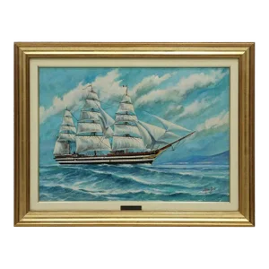 1970s "La Spezia Nave Scuola Amerigo Vespucci" Nautical Oil Painting Signed GP, Framed