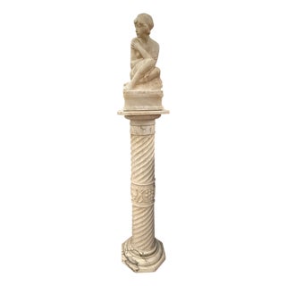 Early 20th Century. Italian Alabaster Female Bather Lamp With Pedestal For Sale