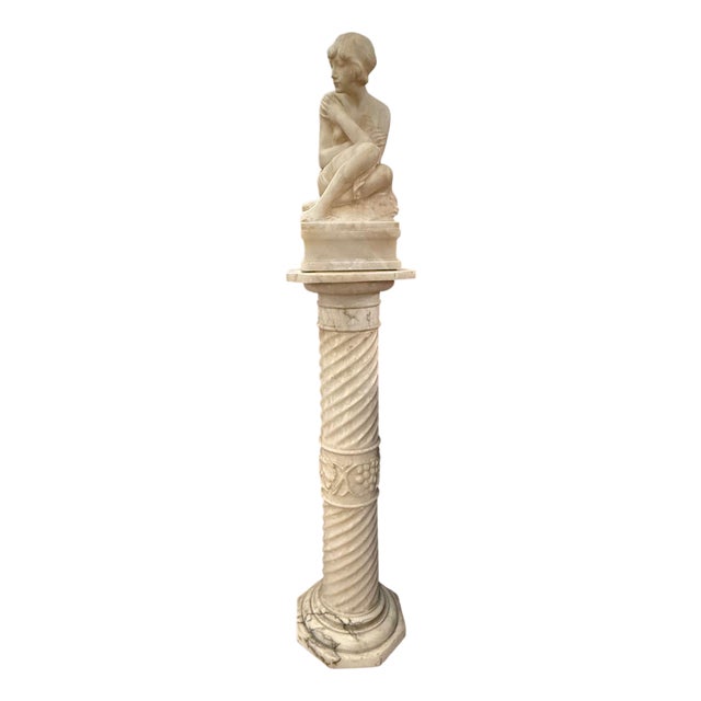 Early 20th Century. Italian Alabaster Female Bather Lamp With Pedestal For Sale