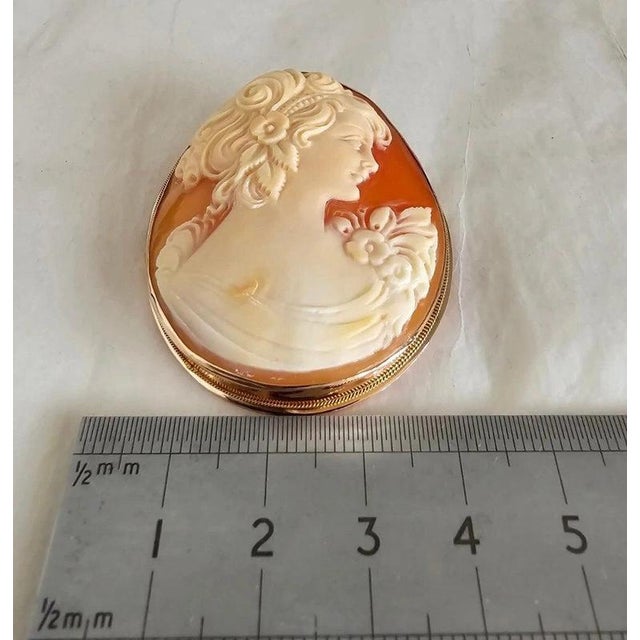 Italian Neapolitan Gold-Carved Shell Cameo Brooch Pendant, 1988 For Sale - Image 14 of 17