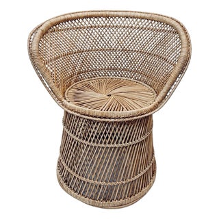 1970s Bohemian Rattan Peacock Style Barrel Chair With Pedestal Base For Sale