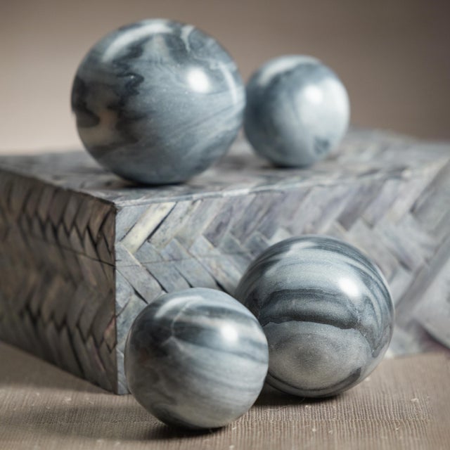 Monza Gray Marble Fill Decorative Balls, Set of 4, 4.5" For Sale - Image 4 of 5