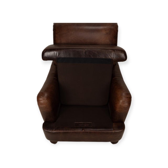 Lazzaro Brown Leather Club Chair With Nailhead Trim and Turned Wood Legs For Sale - Image 4 of 10