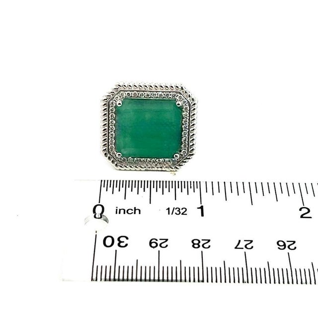 Natural Emerald Diamond Ring Size 6.25 14k W Gold 13.14 TCW Certified For Sale - Image 17 of 18