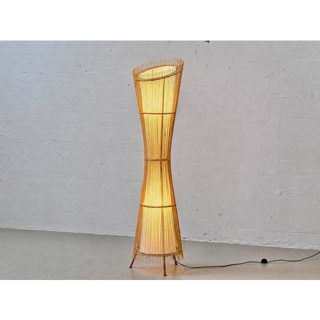 Wood French Floor Lamp in Light-Stained Rattan and Bamboo, 1960s For Sale - Image 7 of 16