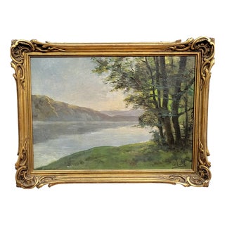 A. Maury, View of Lake Annecy, 1920s, Oil on Canvas, Framed For Sale