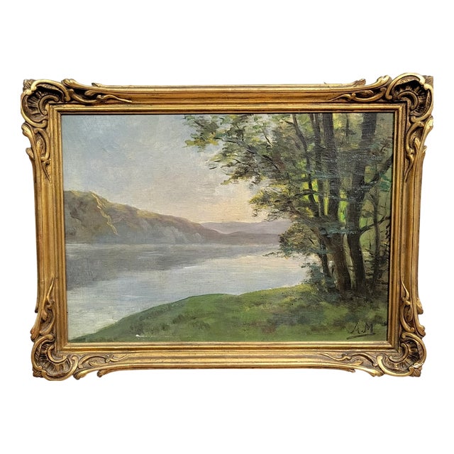 A. Maury, View of Lake Annecy, 1920s, Oil on Canvas, Framed For Sale