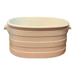 Large Antique 19th Century English Ironstone Creamware Banded Footbath Jardiniere Planter Centerpiece