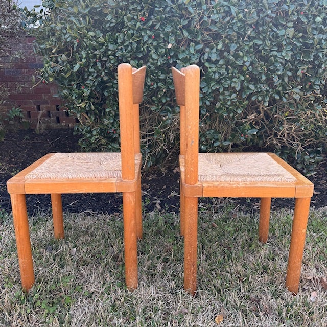 Set of 2 Early 20th Century Solid Wood Rush Seat Dining Chairs For Sale - Image 9 of 14