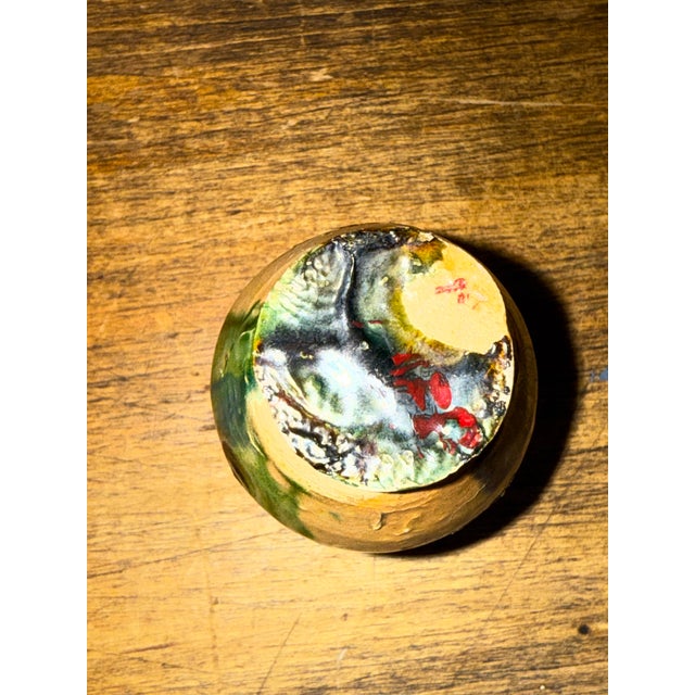 Yellow Rare Antique Miniature Strasburg, Va Multi Glazed Redware Pitcher 2.5” C. 1890’s For Sale - Image 8 of 11