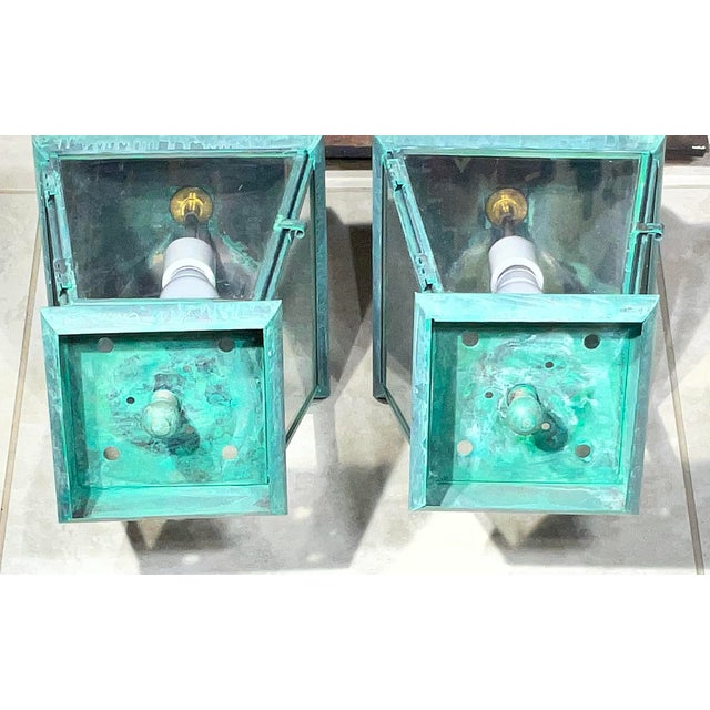Pair of Vintage Solid Brass Hanging Lanterns. 20”.5 H X 8”.5w X 8”.5 W For Sale - Image 12 of 17