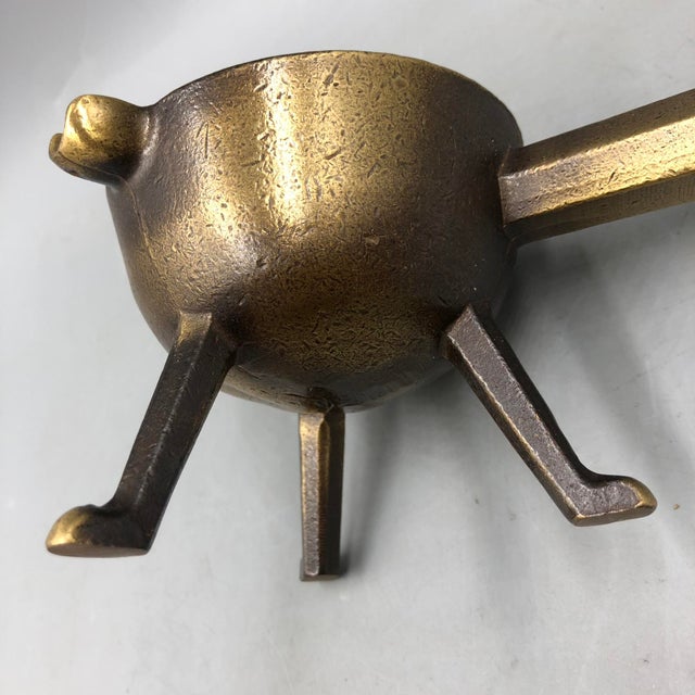 Brown Antique Apothecary Crucible Melting Pot in Bronze and Wood, 1920s For Sale - Image 8 of 13