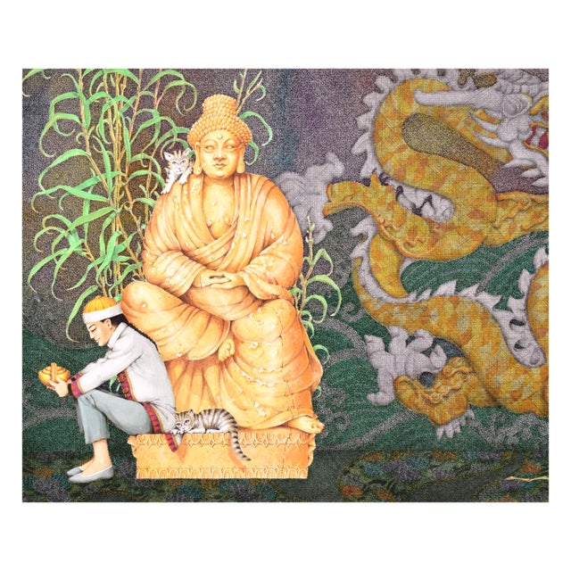 Indian Vintage Aladdin and the Lamp With Dragon and Cats by Ben Black For Sale - Image 3 of 6