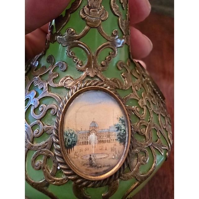 Antique Emerald Jade Green Opaline Crystal Perfume Bottle For Sale - Image 9 of 13