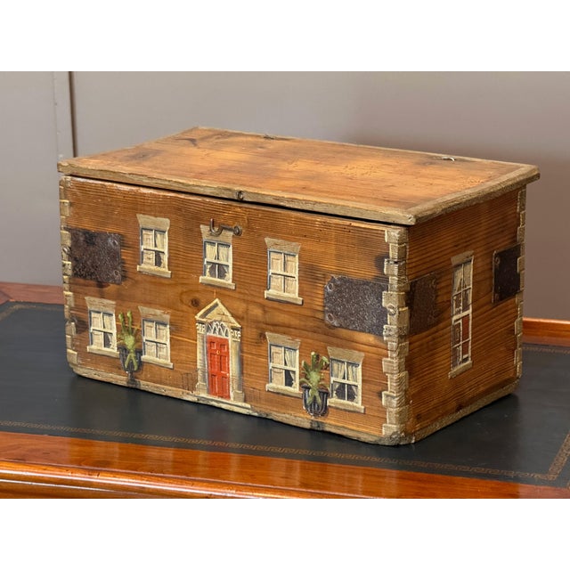 Traditional 19th Century English Pine Box Hand-Painted as a Georgian Country House For Sale - Image 3 of 8