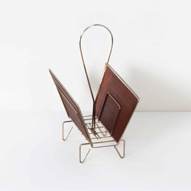 Contemporary Mid-Century Magazine Holder in Brass and Teak, 1950s For Sale - Image 3 of 8