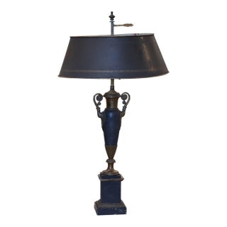 1900s Neoclassical Bouillotte Lamp With Tole Shade For Sale