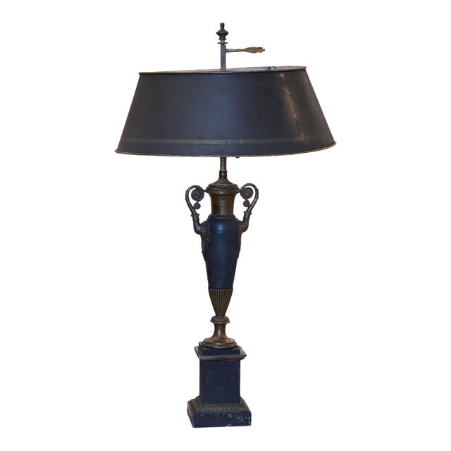 1900s Neoclassical Bouillotte Lamp With Tole Shade For Sale