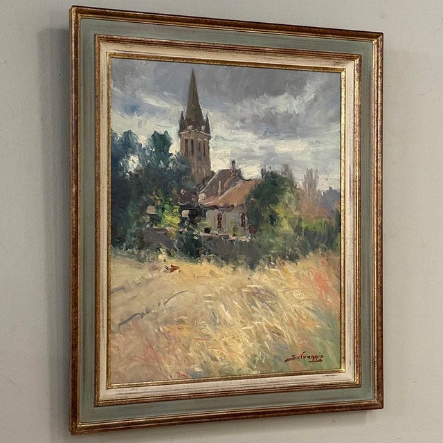 Late 20th Century Framed Oil Painting on Canvas by Jose Salvaggio (1953-) 'Village on the Saulx River, Meuse' For Sale - Image 5 of 16