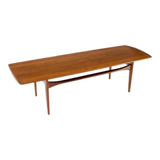 John Stuart Solid Teak Rolled Edges Danish Mid-Century Modern Coffee Table For Sale