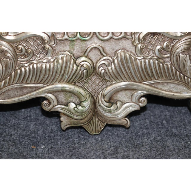 Rare Familial Coat of Arms Nickel Plated Cladded Wooden English Mirror For Sale - Image 9 of 10