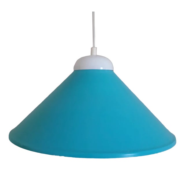 Vintage Ceiling Lamp with Turquoise Funnel-Shaped Metal Shade, 1970s For Sale
