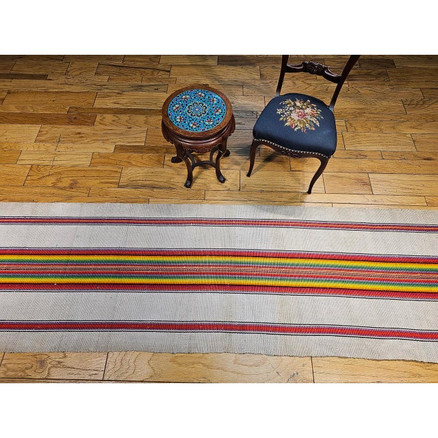Textile Vintage American Rag Runner, Handwoven Wool & Cotton, Stripe Pattern, 3x14 For Sale - Image 7 of 14
