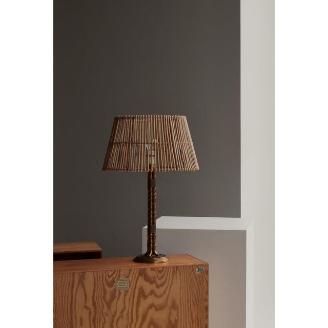 Vintage Scandinavian Table Lamp in Faux Bamboo with Rattan Shade, 1960s For Sale - Image 14 of 15