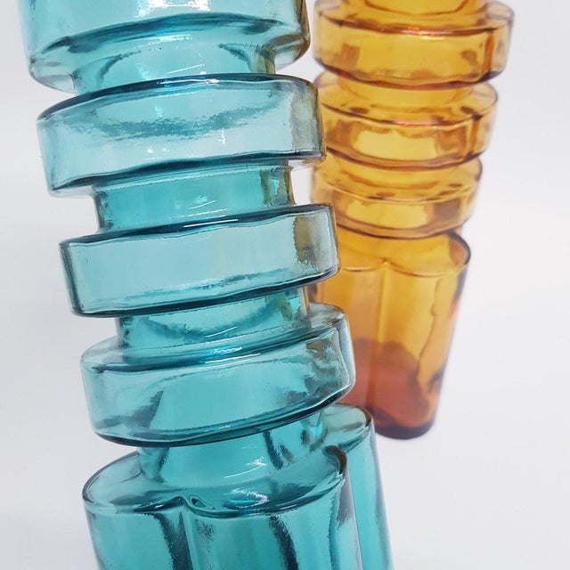 1960s Italian Abstract Glass Bottles from Empoli, Set of 2 For Sale - Image 5 of 14