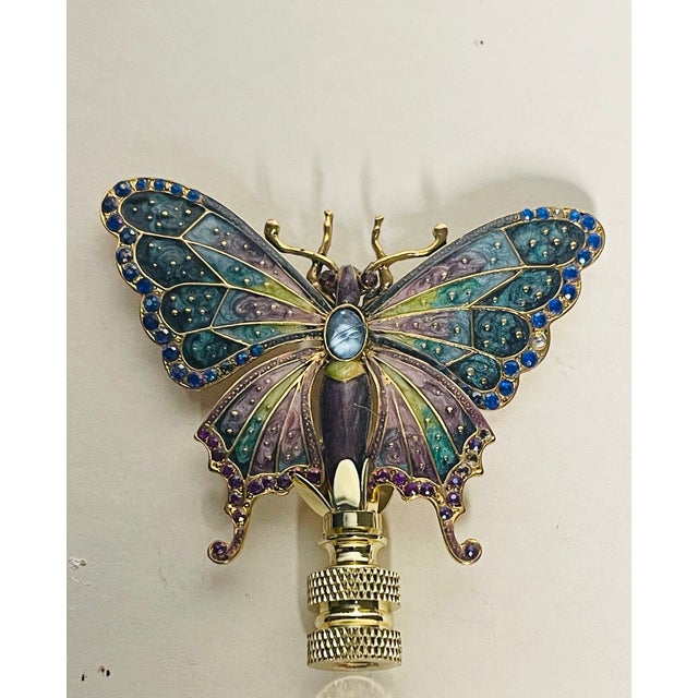 1970s Enamel Brass Butterfly Lamp Finial For Sale - Image 4 of 4